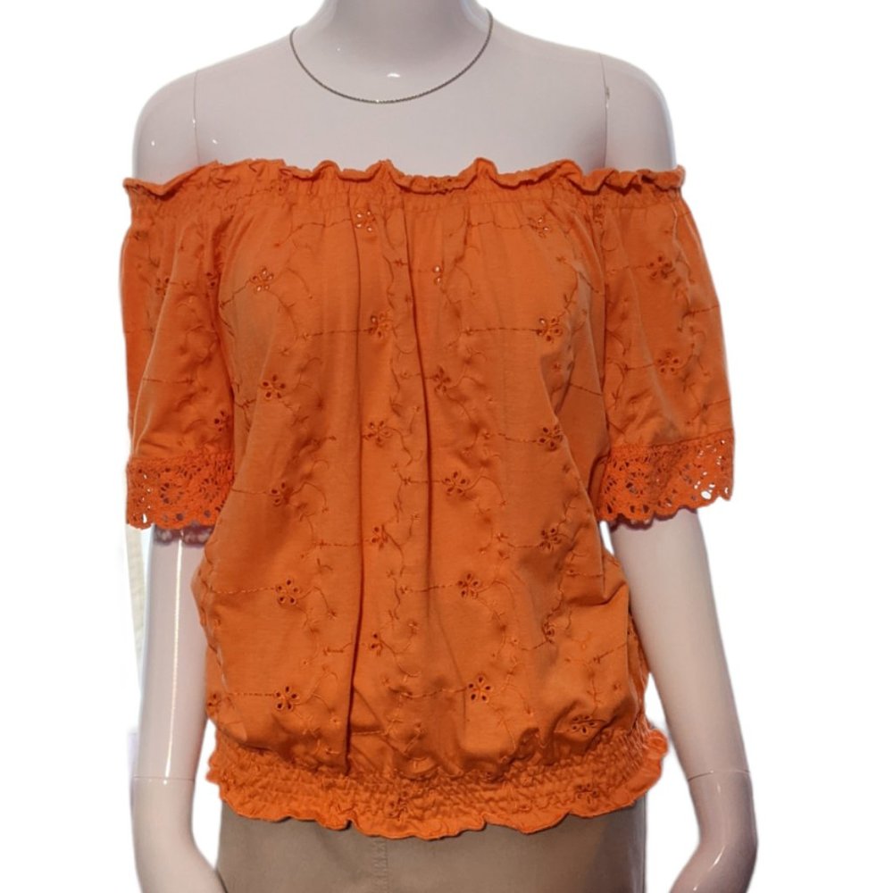 French Laundry Off the Shoulder Orange Eyelet Top